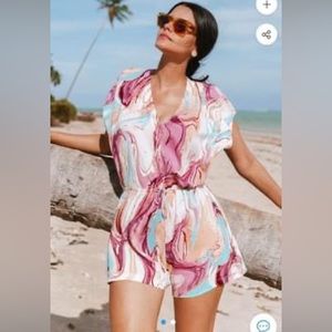 Swirl pattern swim cover up/Romper